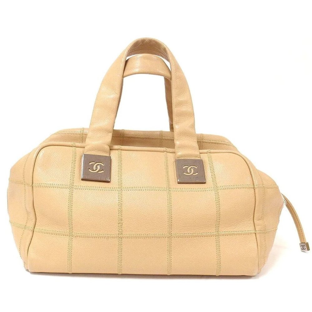 AUTHENTIC 2004 CHANEL LAX SQUARE STITCH CAFE o'LAIT SOFT CAVIAR LEATHER HANDBAG